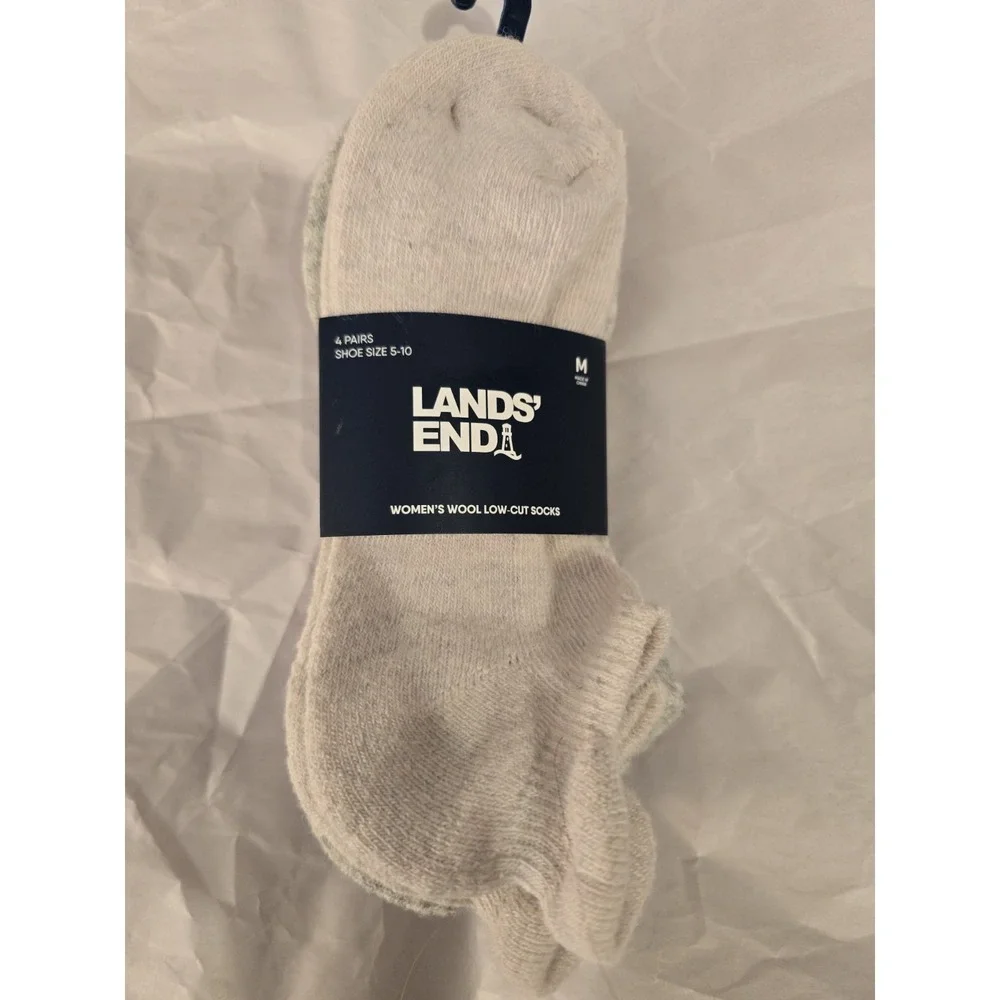 New 4 Pairs‎ Lands' End  , Wool Blend Women's  Ankle  Socks Size M
